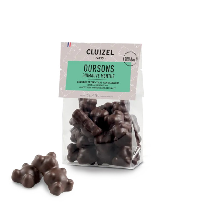 Ourson Guimauve chocolat noir menthe 135g - Cluizel