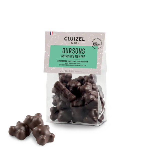 Ourson Guimauve chocolat noir menthe 135g - Cluizel
