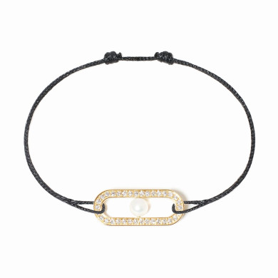 Bracelet cordon Maillon Perle pavé or jaune et diamants - dinh van