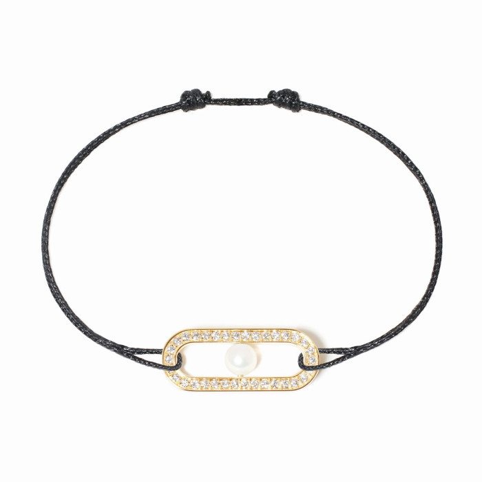 Bracelet cordon Maillon Perle pavé or jaune et diamants - dinh van
