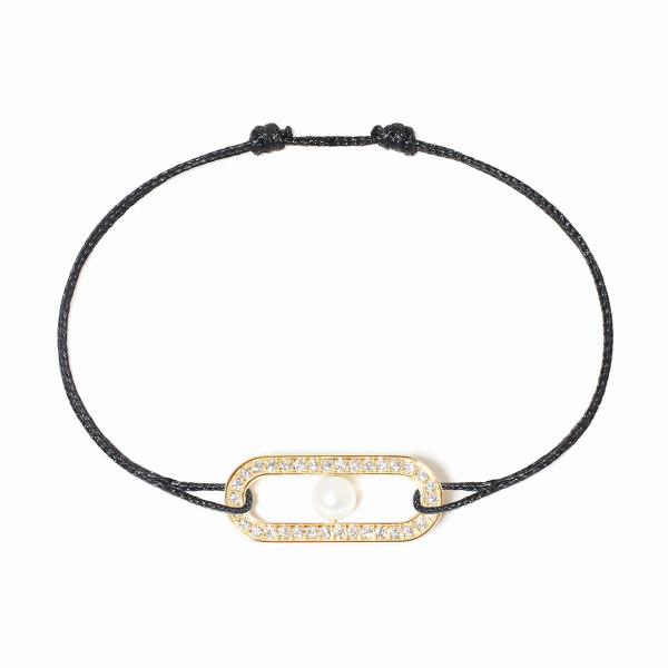 Bracelet cordon Maillon Perle pavé or jaune et diamants - dinh van
