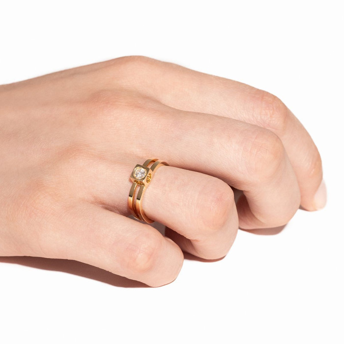Bague Le Cube Diamant or jaune et diamant taille 52 - Dinh Van