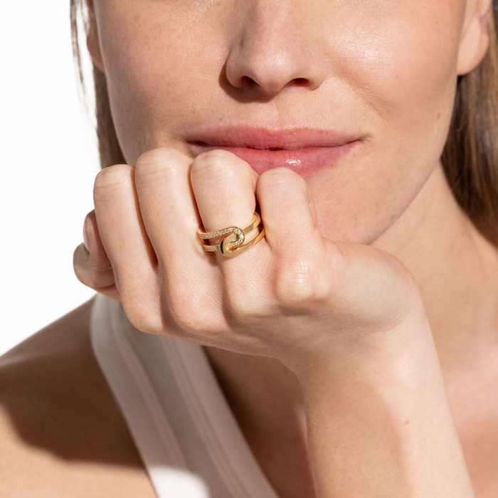Bague Maillon Star petit modèle or jaune et diamants taille 52 - Dinh Van