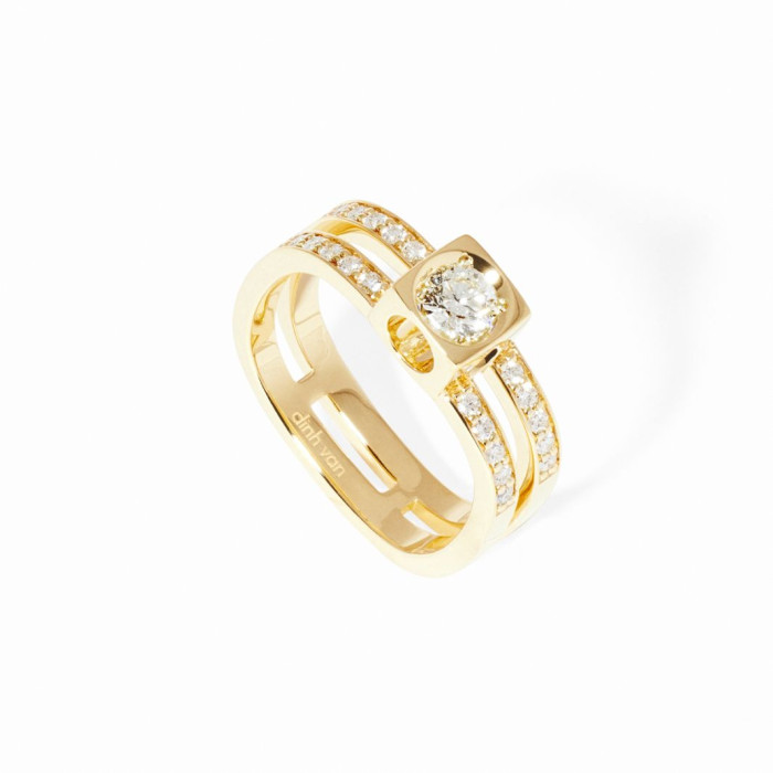 Bague Le Cube Diamant grand modèle pavée or jaune et diamants taille 53 - Dinh Van