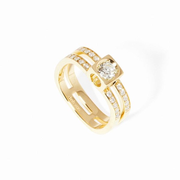 Bague Le Cube Diamant grand modèle pavée or jaune et diamants taille 53 - Dinh Van