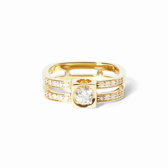 Bague Le Cube Diamant grand modèle pavée or jaune et diamants taille 53 - Dinh Van