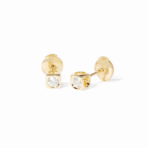 Puces d'oreilles Le Cube Diamant moyen modèle or jaune et diamants
