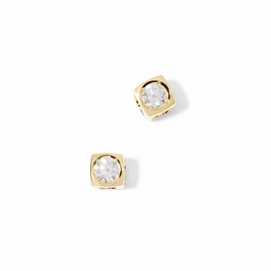 Puces d'oreilles Le Cube Diamant moyen modèle or jaune et diamants