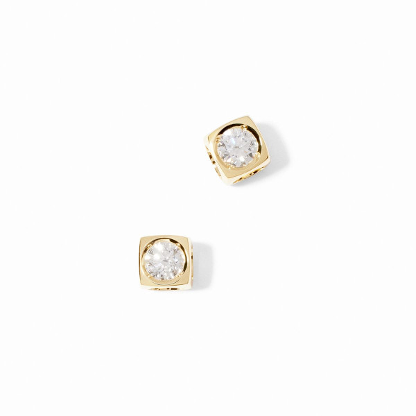 Puces d'oreilles Le Cube Diamant moyen modèle or jaune et diamants