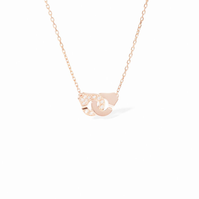 Collier Menottes dinh van XS or rose et diamants