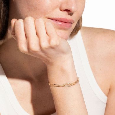 Bracelet Maillon petit modèle or jaune et diamants