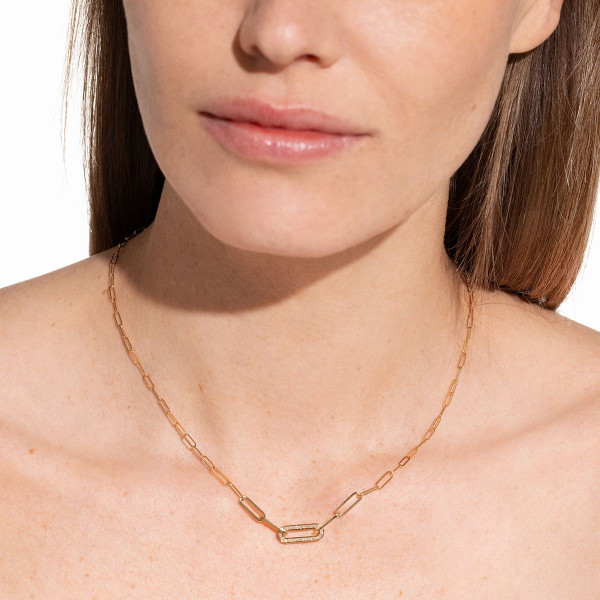 Collier Maillon petit modèle or jaune et diamants