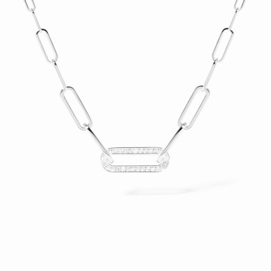 Collier Maillon petit modèle or blanc et diamants