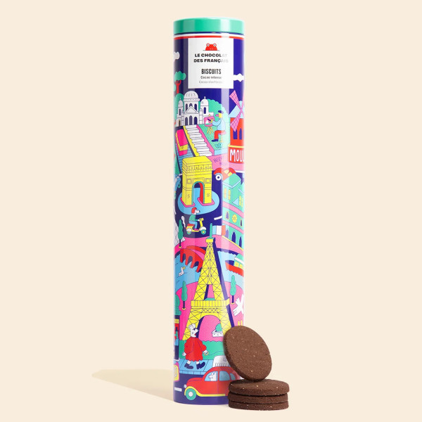 Biscuits cacao intense en boite métal décorée "Plan de Paris" - Le Chocolat des français