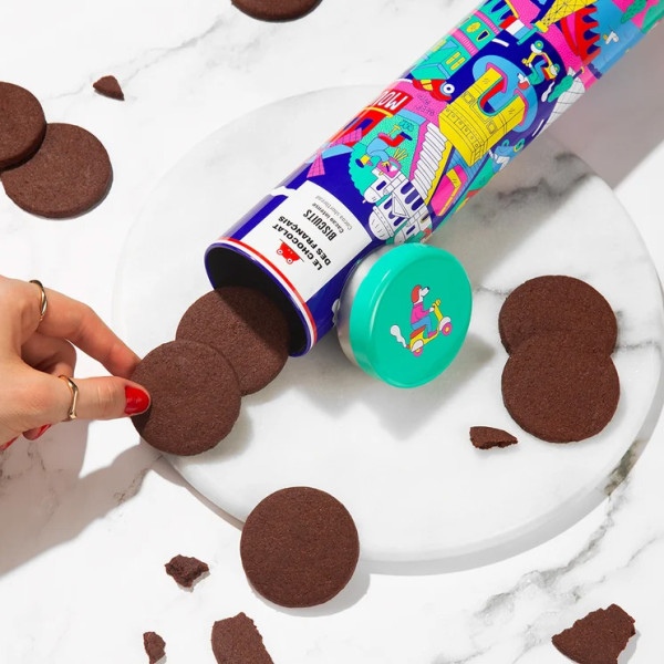 Biscuits cacao intense en boite métal décorée "Plan de Paris" - Le Chocolat des français