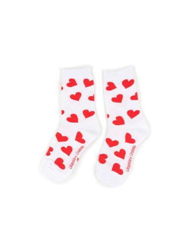White cotton socks with red hearts - one size