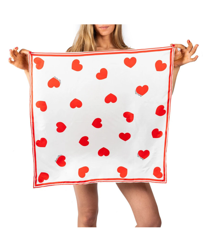 White scarf with red hearts