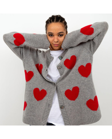 Cardigan gris cœurs rouges - Taille M