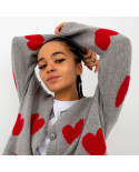 Grey cardigan with red hearts - Size M