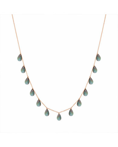 Necklace 13 Tiny Bliss Black Mop on chain - pink gold